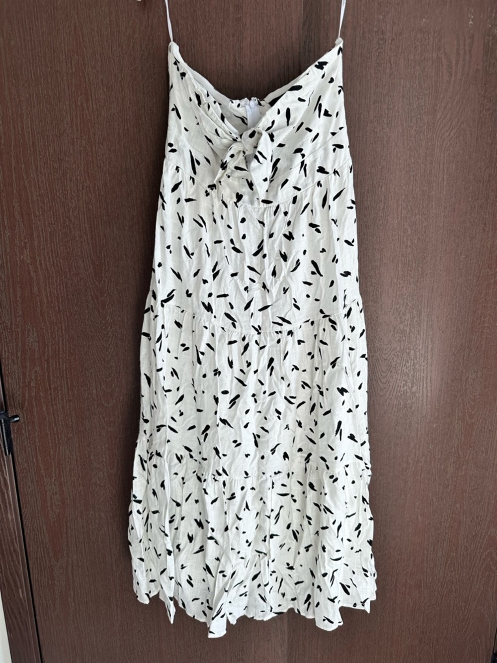 Lulu's White Strapless Maxi Dress with Black Leaf Motif